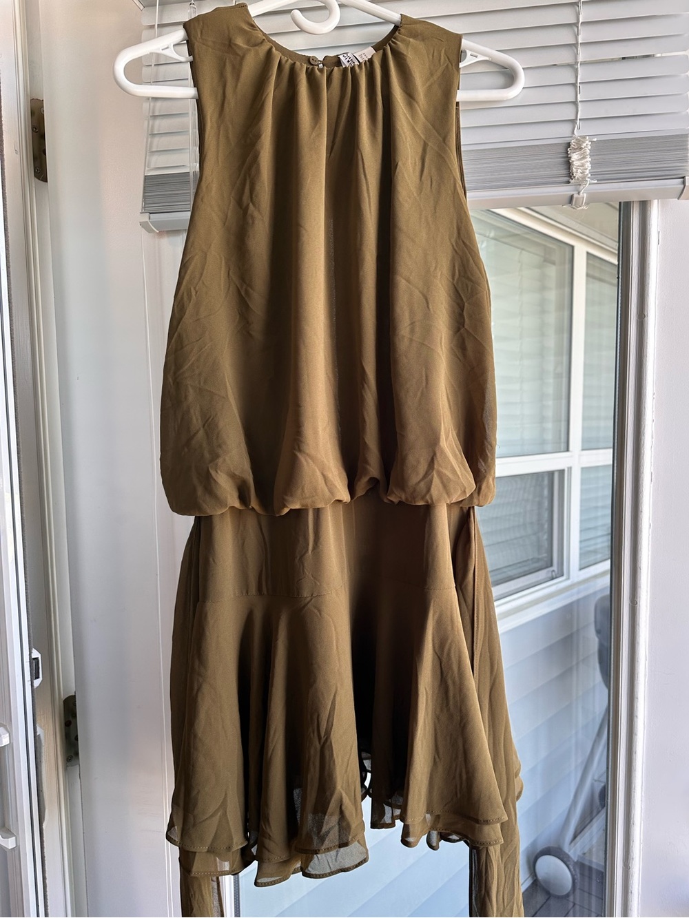 H&M Olive Green Sleeveless Bubble-Hem Dress